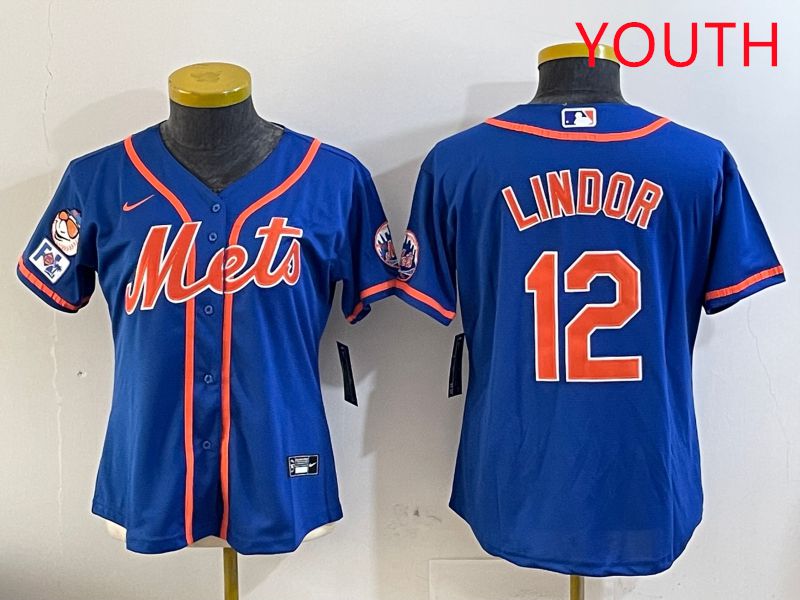 Youth New York Mets #12 Lindor Blue Game Fashion 2025 Nike MLB Jersey style 1->women mlb jersey->Women Jersey